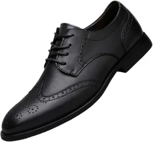 Mens Round Toe Oxford Shoes Leather Dress Shoes Wide Fit Business Formal Shoes for Office Wedding(Black,9)