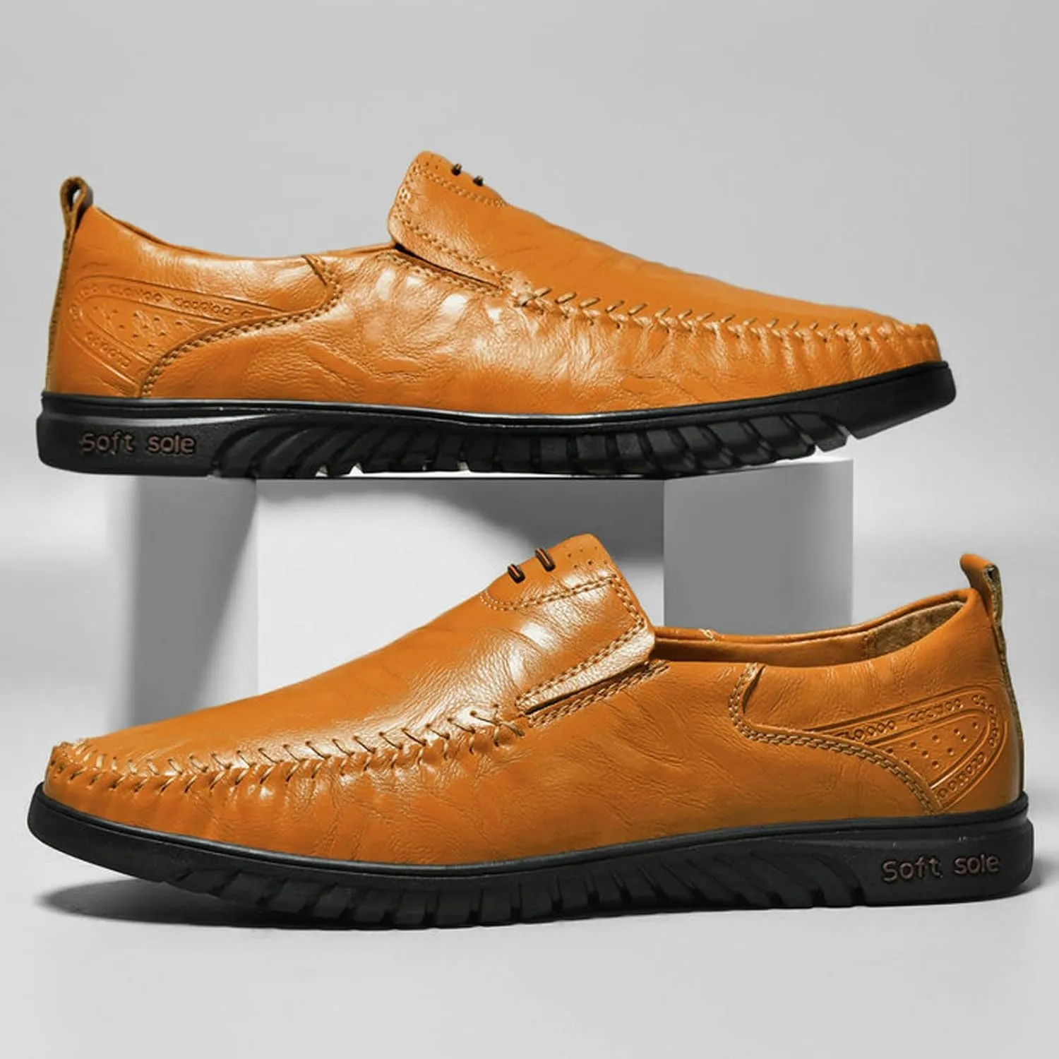 Mens Slip on Shoes Black Comfort Orthopedic Dress Shoe 2025 Fashion Brogue Footwear Casual Loafers Formal Sneakers