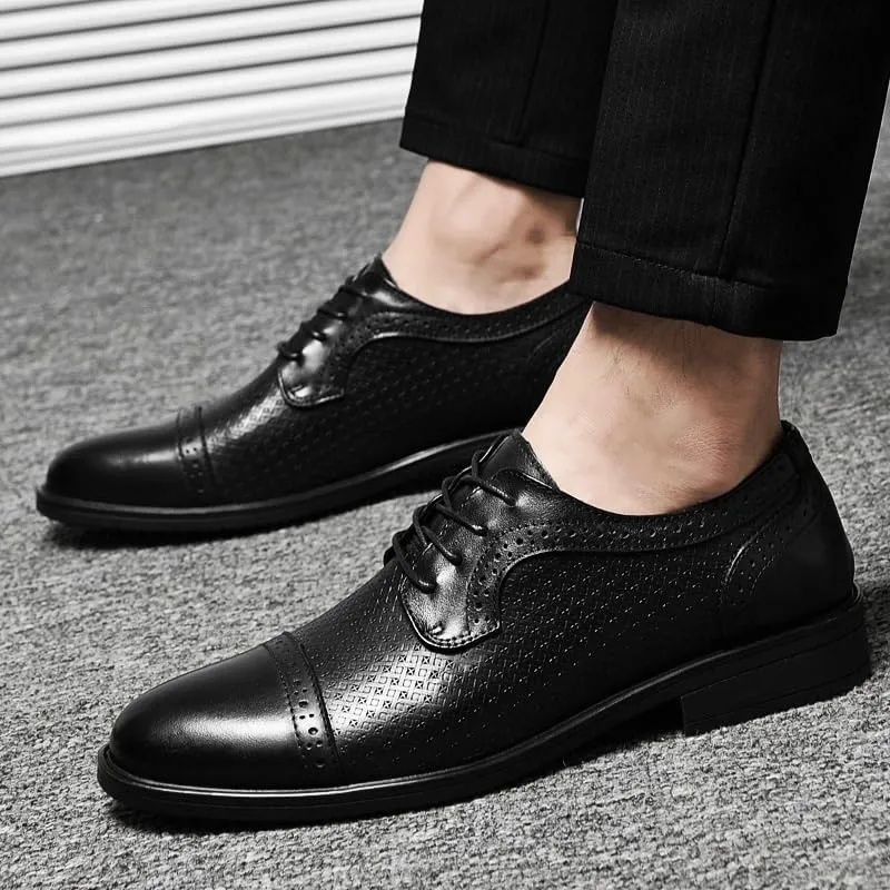 Mens Summer Oxford Shoes Leather Dress Shoes Breathable Business Shoes for Work Comfortable Lightweight(Black,8)