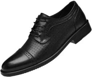 Mens Summer Oxford Shoes Leather Dress Shoes Breathable Business Shoes for Work Comfortable Lightweight(Black,8)
