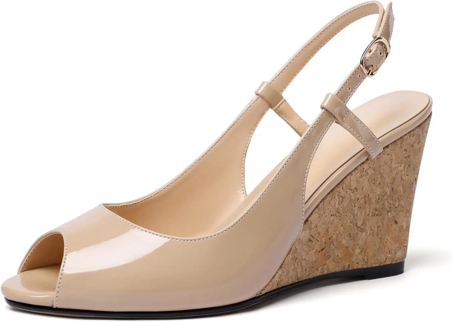 Mettesally Wedge Sandals for Women, Ankle Strap Slingback High Cork Heels Open Peep Toe Women Summer Office Dress Shoes
