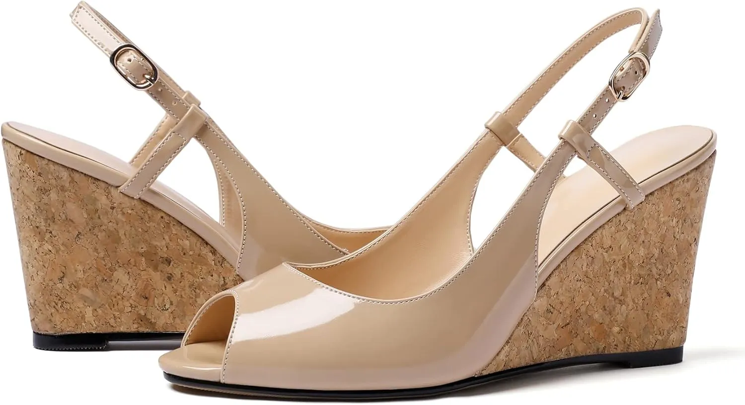 Mettesally Wedge Sandals for Women, Ankle Strap Slingback High Cork Heels Open Peep Toe Women Summer Office Dress Shoes