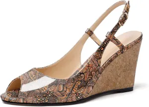 Mettesally Wedge Sandals for Women, Ankle Strap Slingback High Cork Heels Open Peep Toe Women Summer Office Dress Shoes