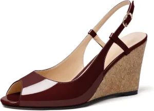 Mettesally Wedge Sandals for Women, Ankle Strap Slingback High Cork Heels Open Peep Toe Women Summer Office Dress Shoes