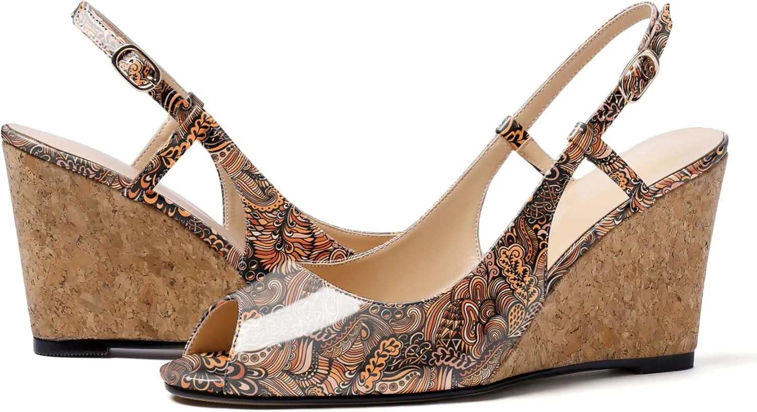Mettesally Wedge Sandals for Women, Ankle Strap Slingback High Cork Heels Open Peep Toe Women Summer Office Dress Shoes