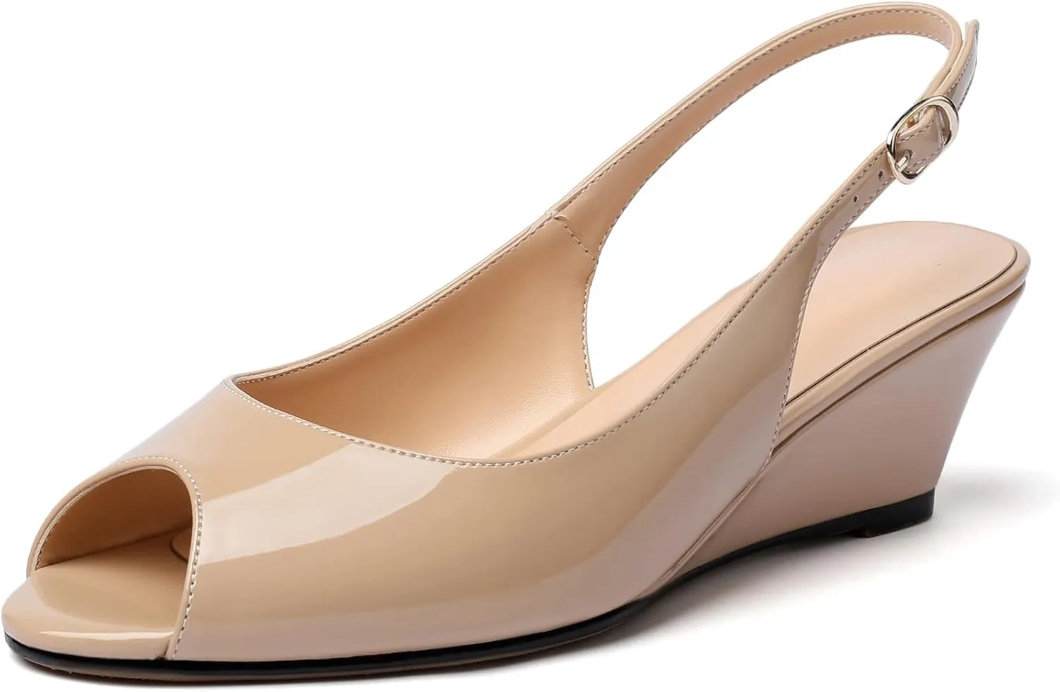 Mettesally Womens Slingback Wedge Heel Pumps Peep Toe Mid Heels Slip On Comfort Office Work Dress Heeled Shoes