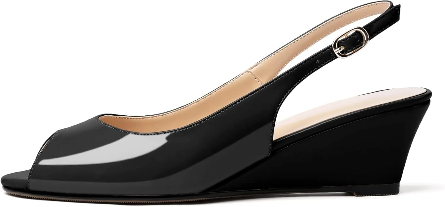 Mettesally Womens Slingback Wedge Heel Pumps Peep Toe Mid Heels Slip On Comfort Office Work Dress Heeled Shoes