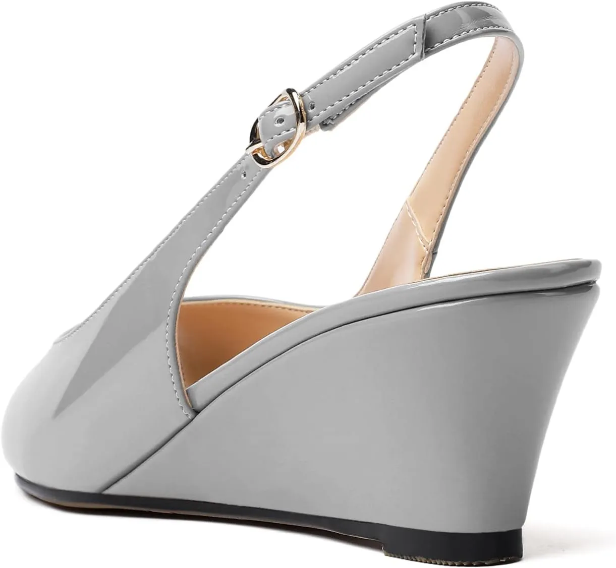 Mettesally Womens Slingback Wedge Heel Pumps Peep Toe Mid Heels Slip On Comfort Office Work Dress Heeled Shoes