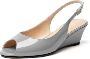 Mettesally Womens Slingback Wedge Heel Pumps Peep Toe Mid Heels Slip On Comfort Office Work Dress Heeled Shoes