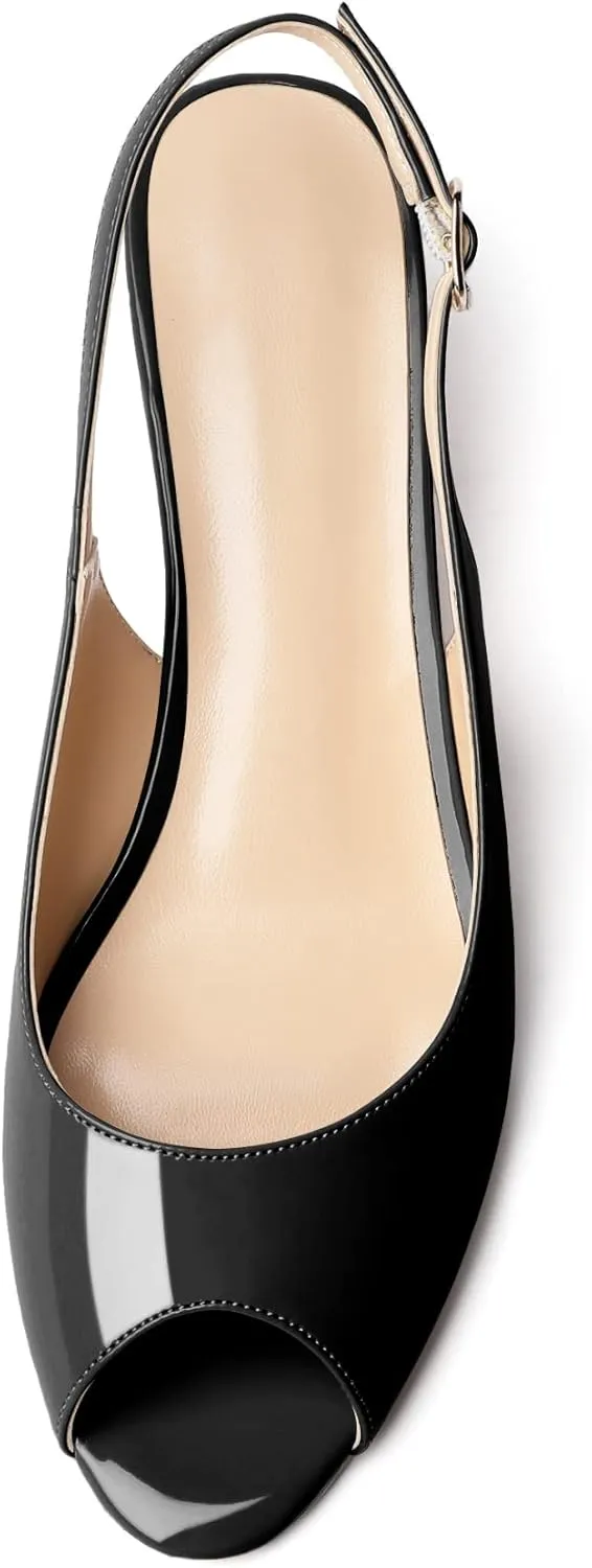Mettesally Womens Slingback Wedge Heel Pumps Peep Toe Mid Heels Slip On Comfort Office Work Dress Heeled Shoes