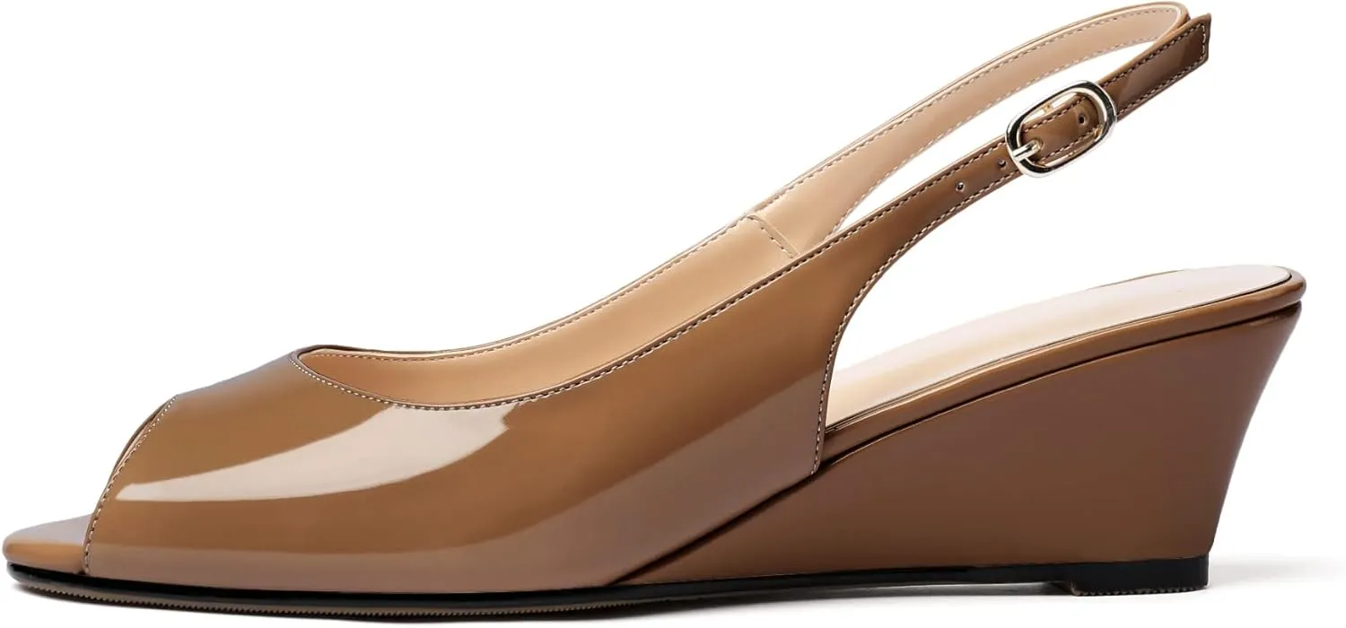 Mettesally Womens Slingback Wedge Heel Pumps Peep Toe Mid Heels Slip On Comfort Office Work Dress Heeled Shoes