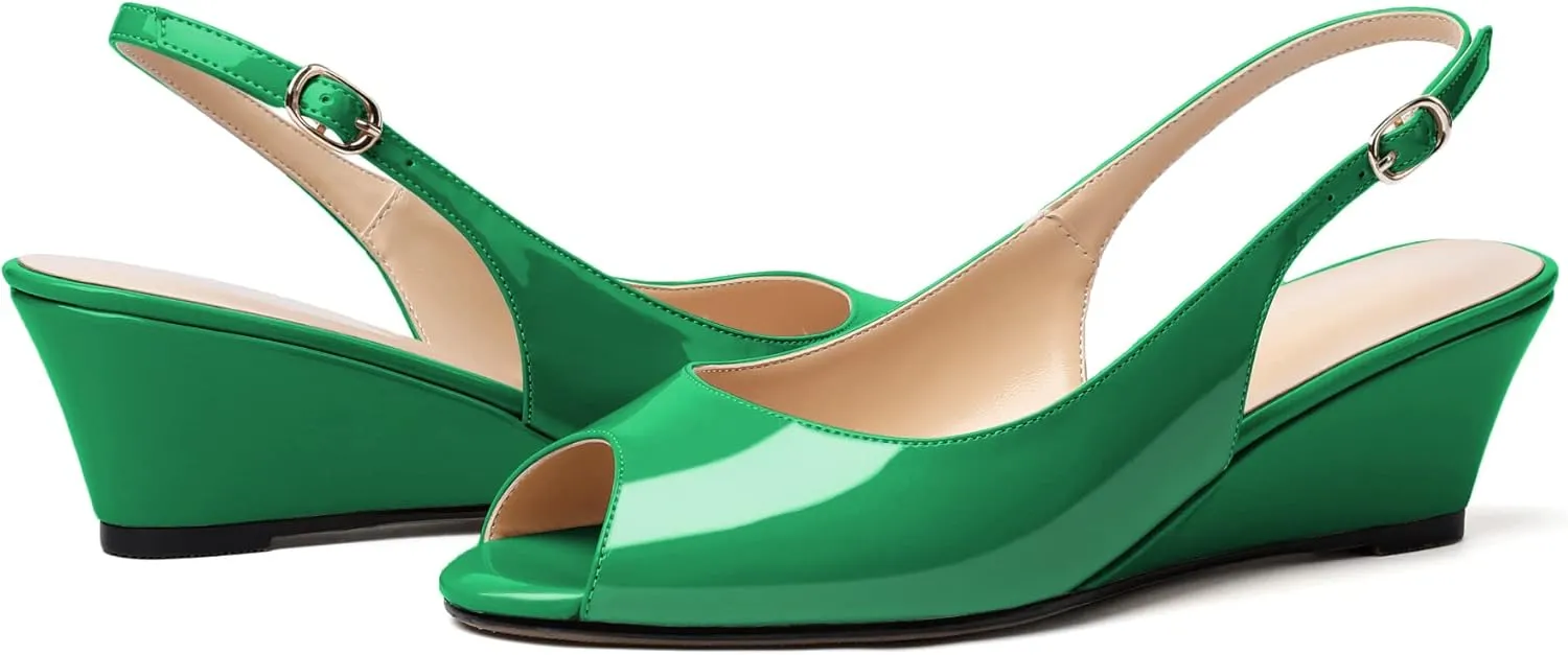 Mettesally Womens Slingback Wedge Heel Pumps Peep Toe Mid Heels Slip On Comfort Office Work Dress Heeled Shoes