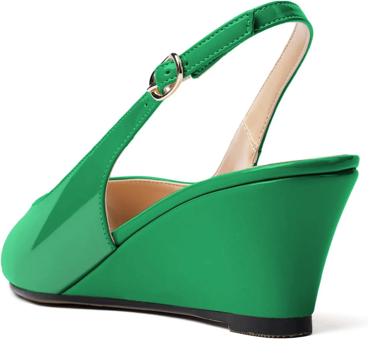 Mettesally Womens Slingback Wedge Heel Pumps Peep Toe Mid Heels Slip On Comfort Office Work Dress Heeled Shoes