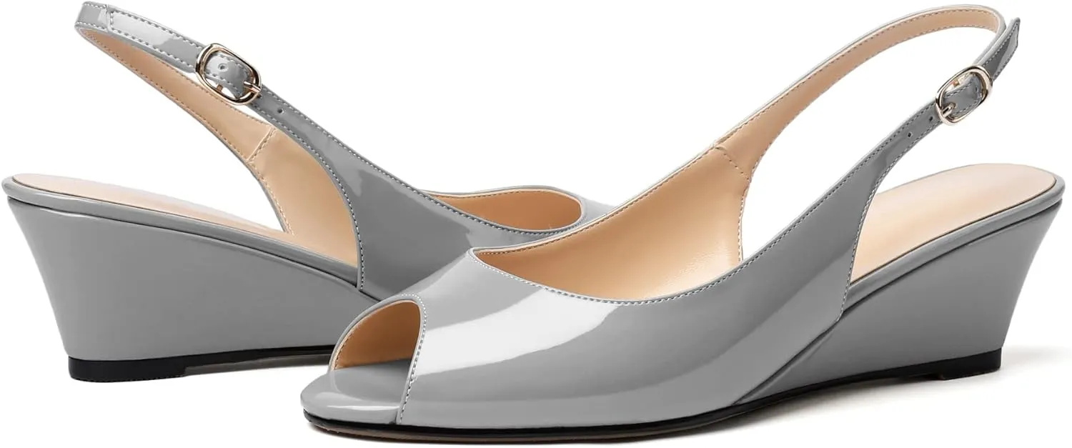 Mettesally Womens Slingback Wedge Heel Pumps Peep Toe Mid Heels Slip On Comfort Office Work Dress Heeled Shoes