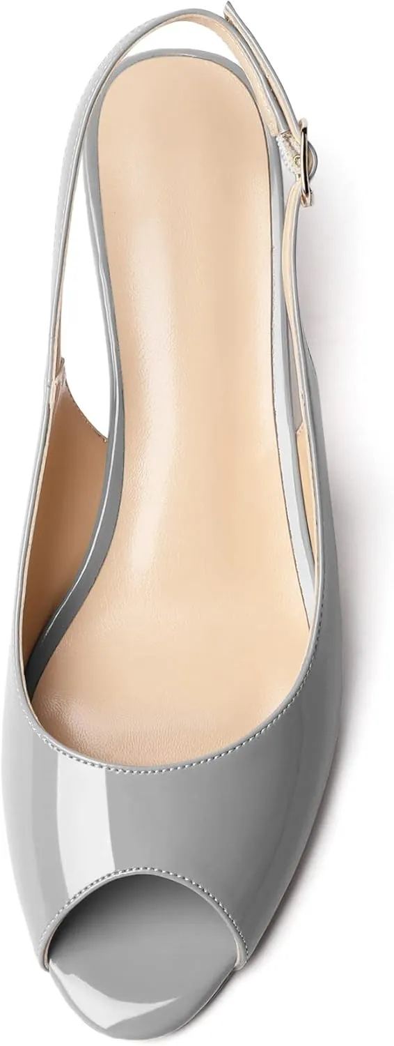 Mettesally Womens Slingback Wedge Heel Pumps Peep Toe Mid Heels Slip On Comfort Office Work Dress Heeled Shoes
