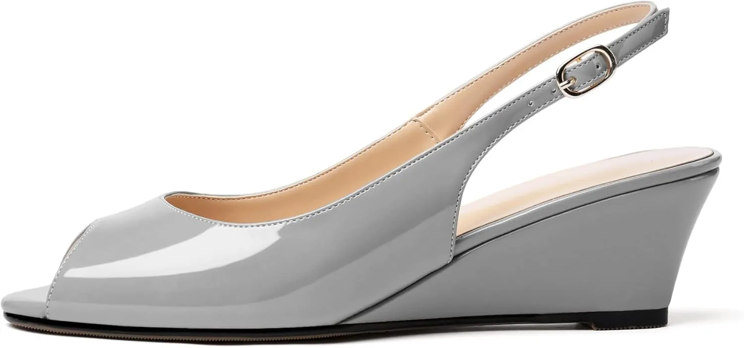 Mettesally Womens Slingback Wedge Heel Pumps Peep Toe Mid Heels Slip On Comfort Office Work Dress Heeled Shoes