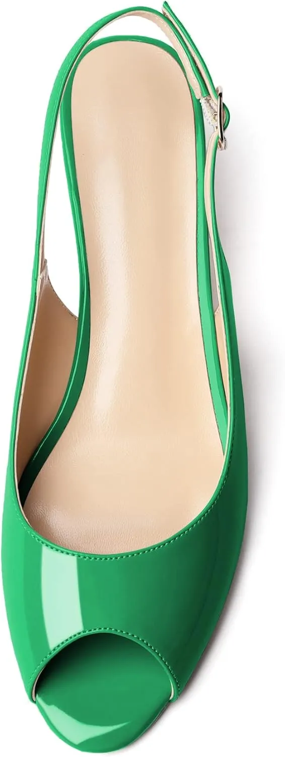 Mettesally Womens Slingback Wedge Heel Pumps Peep Toe Mid Heels Slip On Comfort Office Work Dress Heeled Shoes