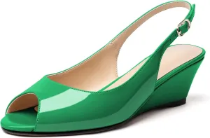 Mettesally Womens Slingback Wedge Heel Pumps Peep Toe Mid Heels Slip On Comfort Office Work Dress Heeled Shoes