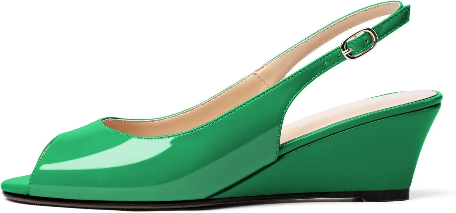 Mettesally Womens Slingback Wedge Heel Pumps Peep Toe Mid Heels Slip On Comfort Office Work Dress Heeled Shoes