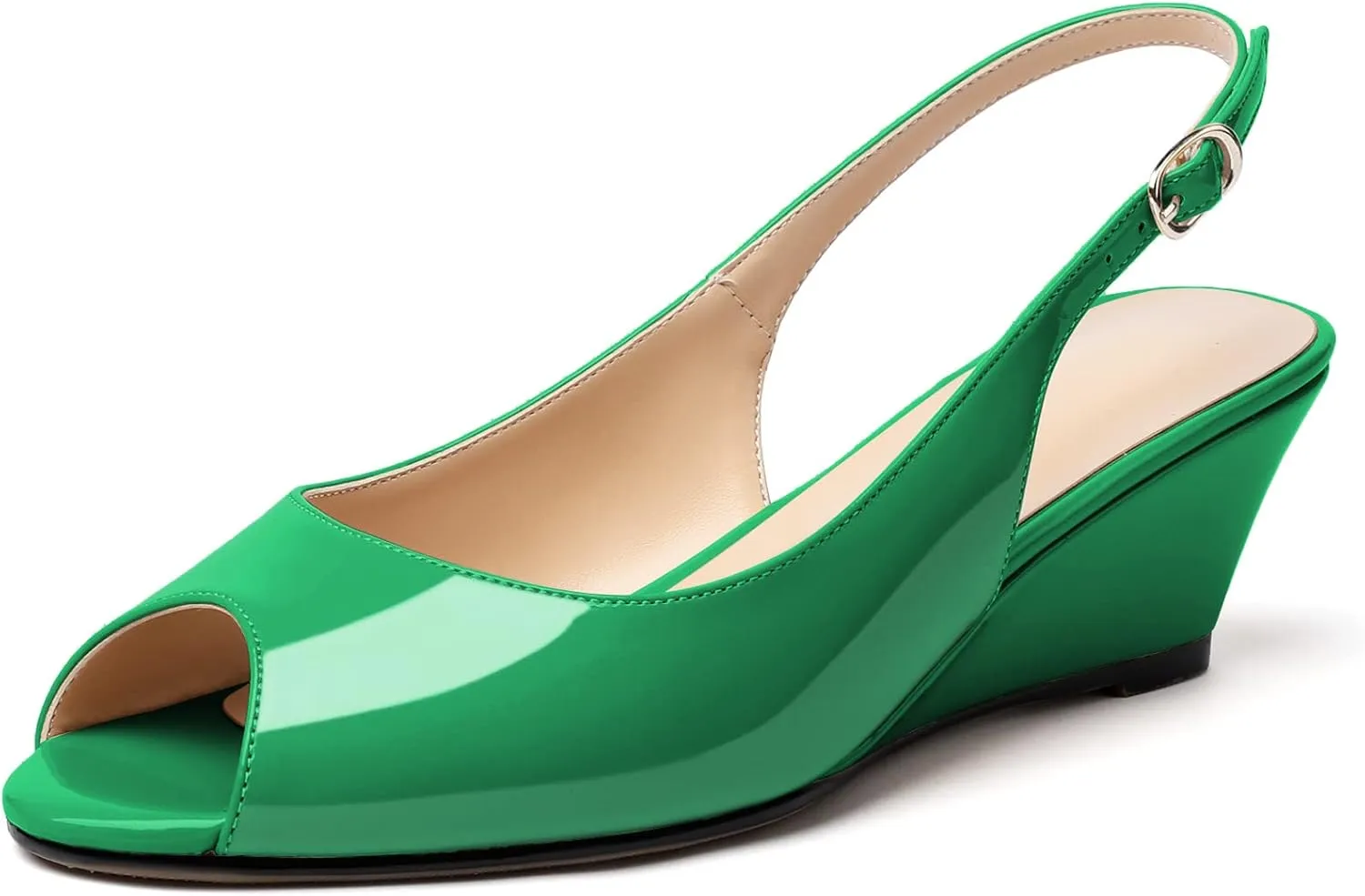 Mettesally Womens Slingback Wedge Heel Pumps Peep Toe Mid Heels Slip On Comfort Office Work Dress Heeled Shoes