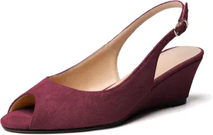 Mettesally Womens Slingback Wedge Heel Pumps Peep Toe Mid Heels Slip On Comfort Office Work Dress Heeled Shoes