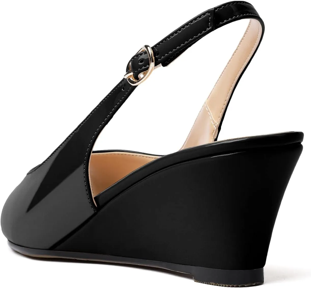 Mettesally Womens Slingback Wedge Heel Pumps Peep Toe Mid Heels Slip On Comfort Office Work Dress Heeled Shoes