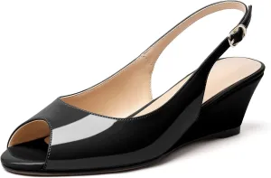Mettesally Womens Slingback Wedge Heel Pumps Peep Toe Mid Heels Slip On Comfort Office Work Dress Heeled Shoes