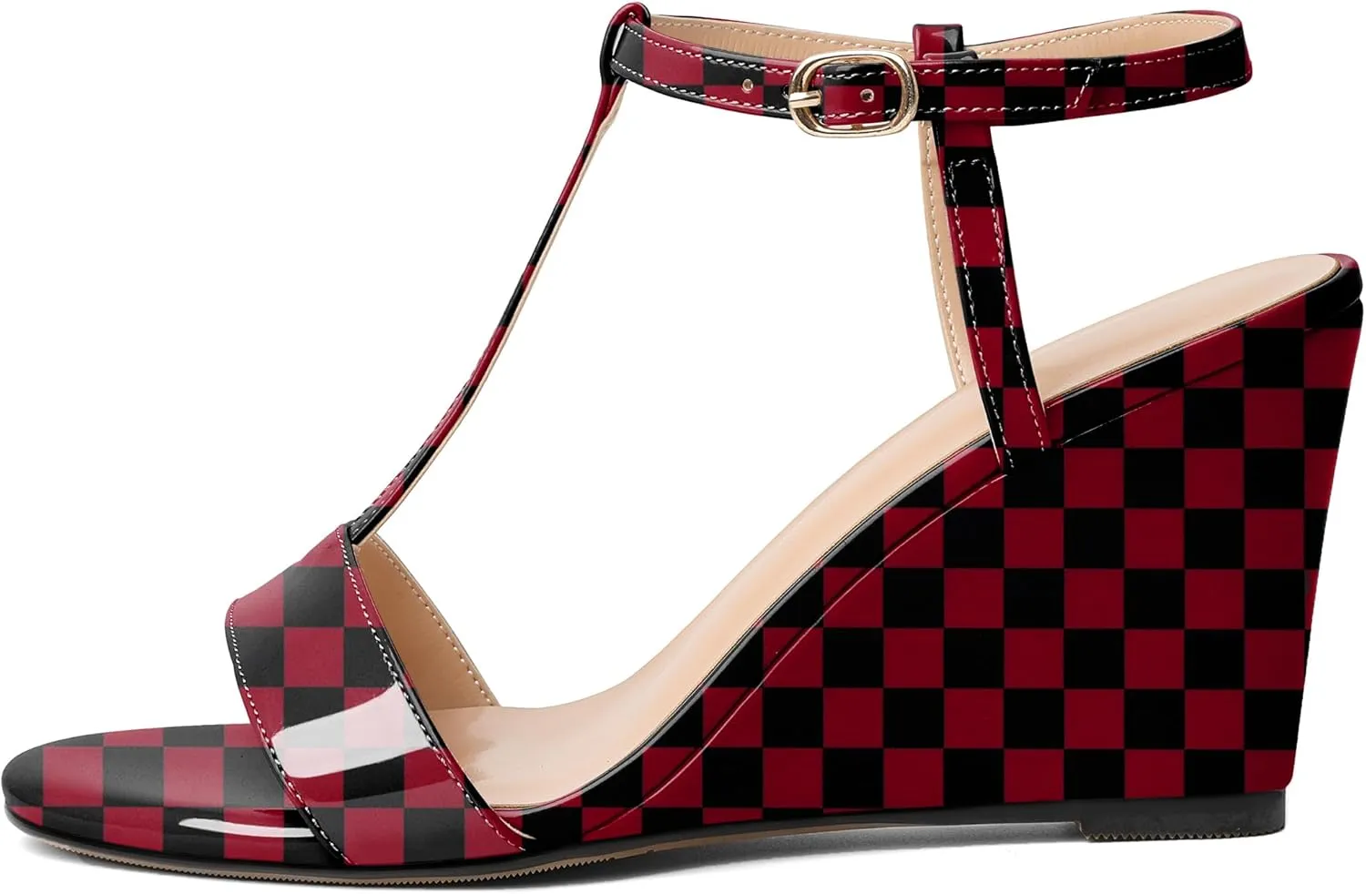Mettesally Women's Wedge Heels T Strap High Heels Ankle Strap Open Toe Strappy Heeled Sandals Dress Shoes for Casual Party