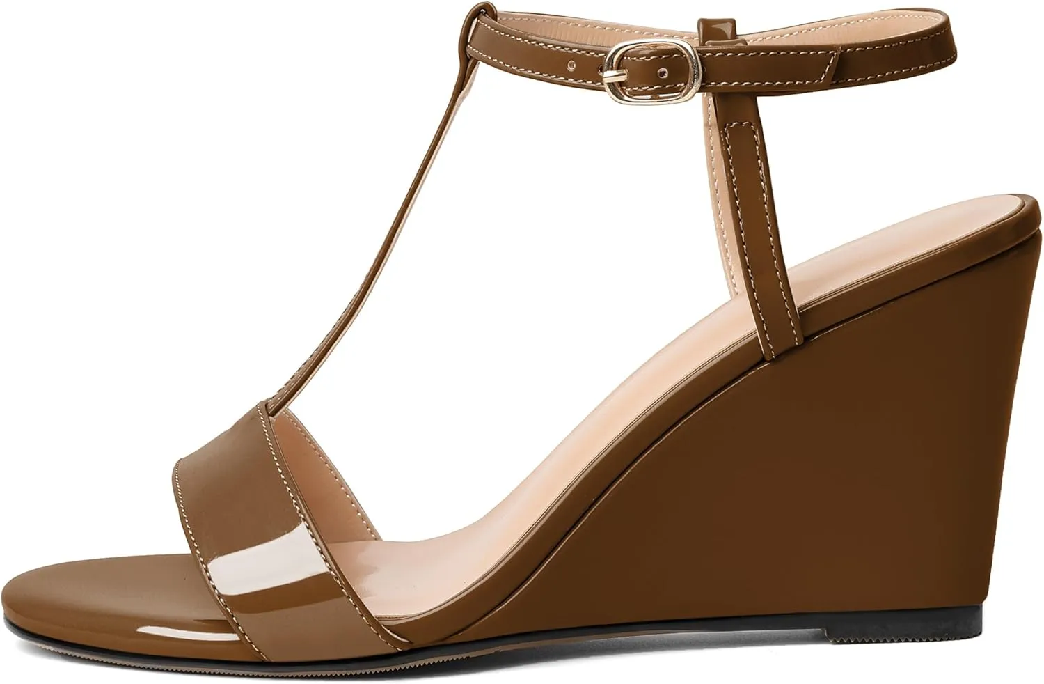 Mettesally Women's Wedge Heels T Strap High Heels Ankle Strap Open Toe Strappy Heeled Sandals Dress Shoes for Casual Party