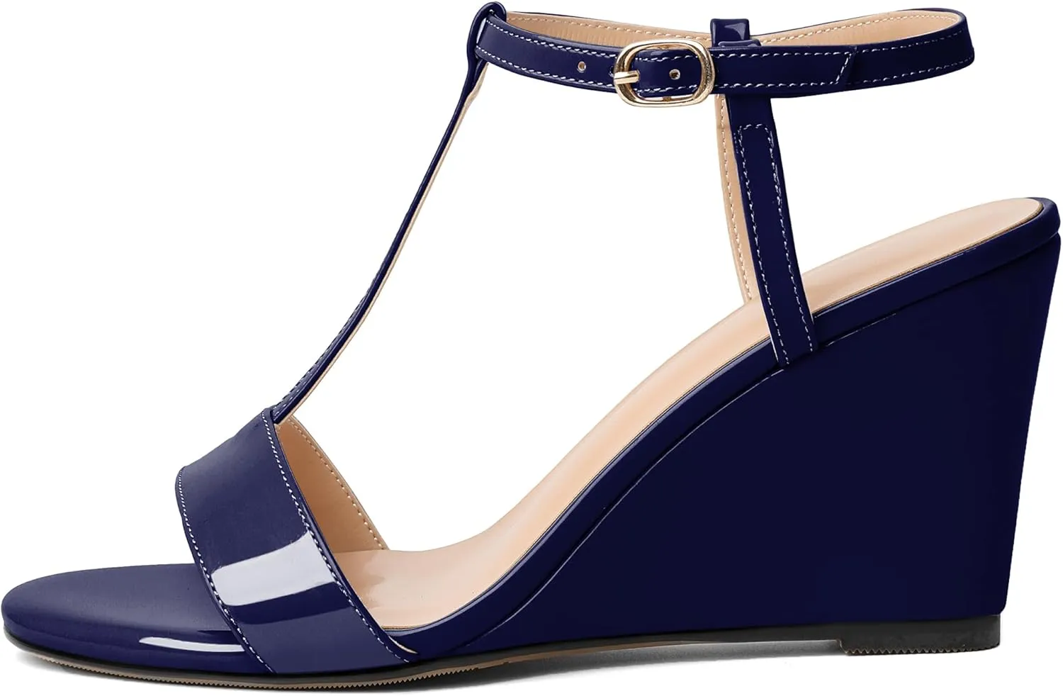 Mettesally Women's Wedge Heels T Strap High Heels Ankle Strap Open Toe Strappy Heeled Sandals Dress Shoes for Casual Party