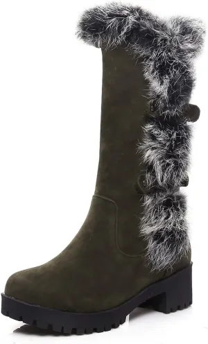 Mid Calf Boots Snow Boots for Women Autumn And Winter Women's Casual Frosted Mid-Length Boots Low Heel Mid-Calf Boots