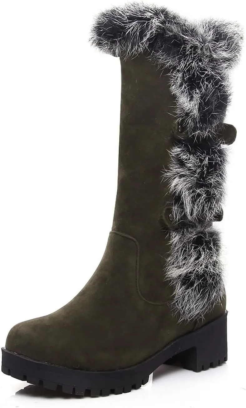 Mid Calf Boots Snow Boots for Women Autumn And Winter Women's Casual Frosted Mid-Length Boots Low Heel Mid-Calf Boots