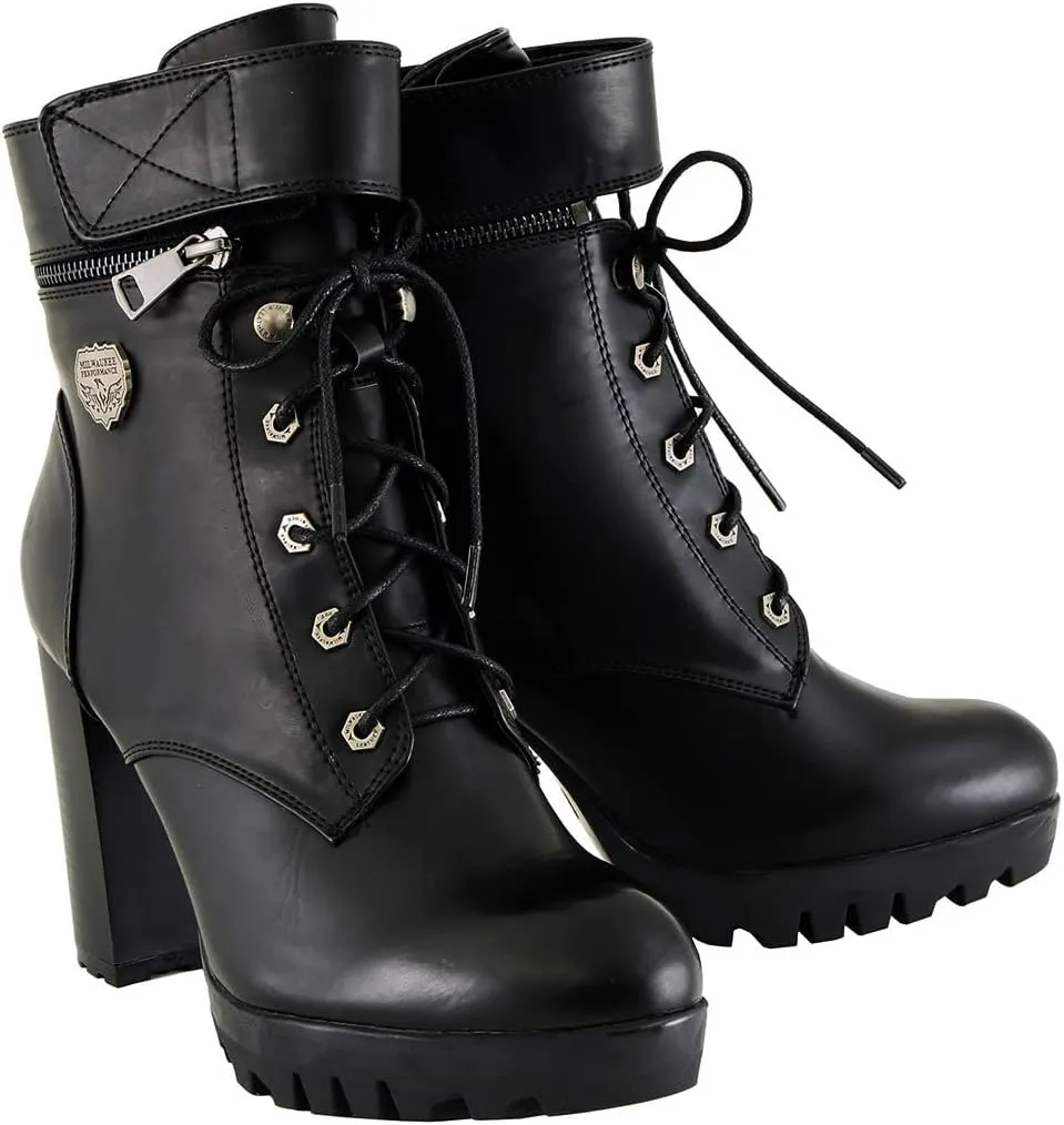 Milwaukee Leather MBL9425 Women's Black Lace-Up Fashion Boots with Double Height Option