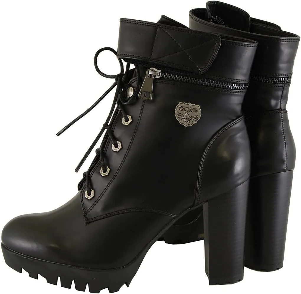 Milwaukee Leather MBL9425 Women's Black Lace-Up Fashion Boots with Double Height Option