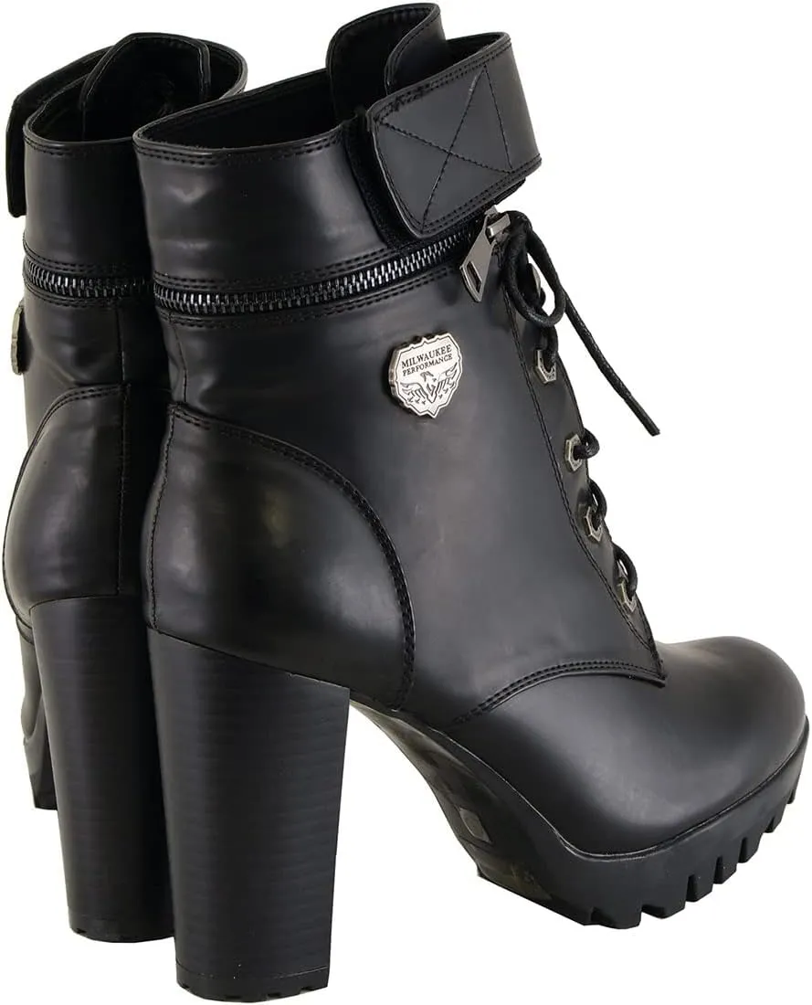 Milwaukee Leather MBL9425 Women's Black Lace-Up Fashion Boots with Double Height Option