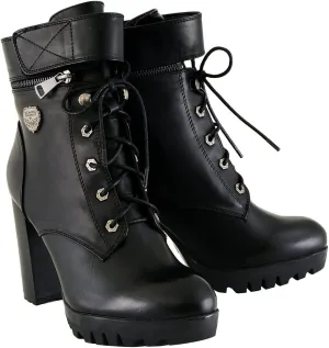Milwaukee Leather MBL9425 Women's Black Lace-Up Fashion Boots with Double Height Option