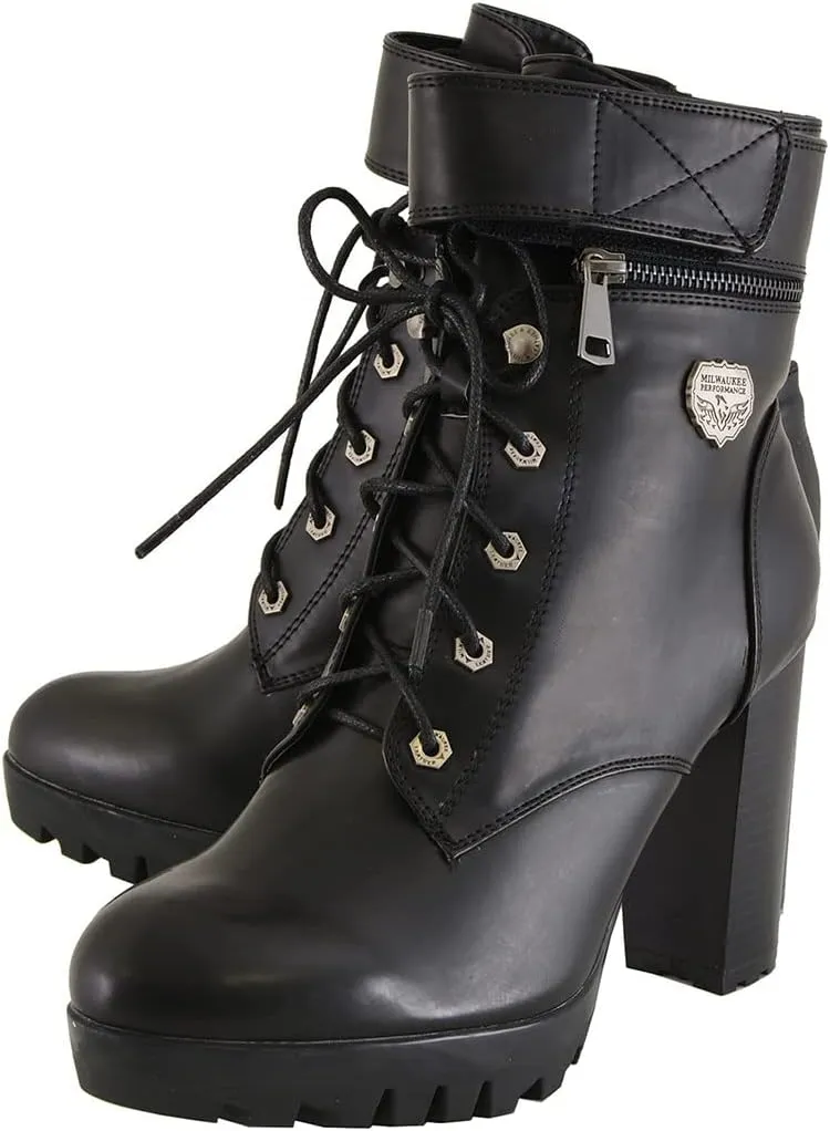 Milwaukee Leather MBL9425 Women's Black Lace-Up Fashion Boots with Double Height Option