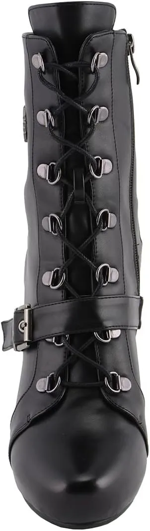 Milwaukee Leather MBL9431 Women's Black Lace-Up Fashion Boots with Block Heel and Buckle Strap