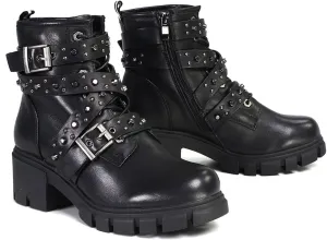 Milwaukee Leather MBL9444 Women's Bruiser Premium Black Lace-Up Fashion Boots w/Studded Straps