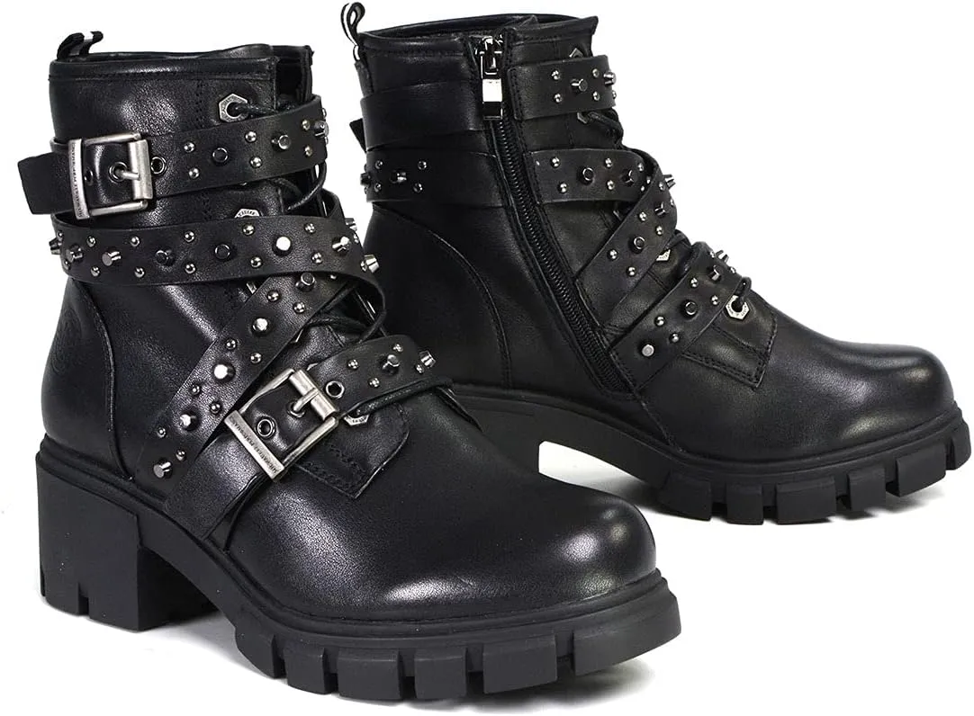 Milwaukee Leather MBL9444 Women's Bruiser Premium Black Lace-Up Fashion Boots w/Studded Straps