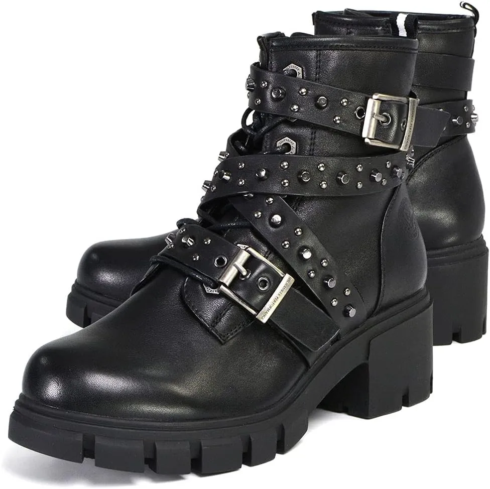 Milwaukee Leather MBL9444 Women's Bruiser Premium Black Lace-Up Fashion Boots w/Studded Straps