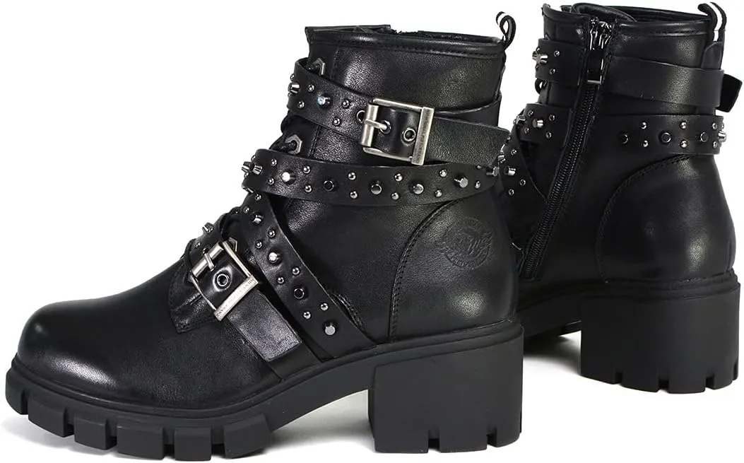 Milwaukee Leather MBL9444 Women's Bruiser Premium Black Lace-Up Fashion Boots w/Studded Straps