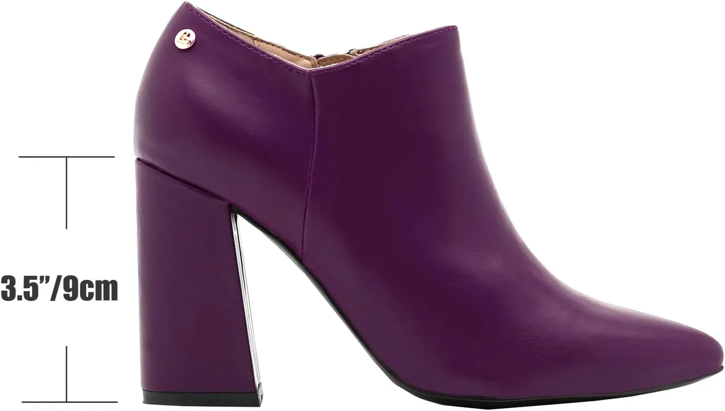 MOOMMO Women Chunky Block Heel Chelsea Ankle Boots Low Cut Zipper Pointed Closed Toe 3.5 Inch Short Booties Matte Leather Comfort Fall Winter Boot Formal Classic Office School Teacher Shoes 4-13 M US