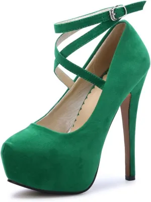 OCHENTA Women's Ankle Strap Platform Pumps 5.5" High Heeled Sexy Party Dress Stiletto Heels Green 45 - US 11.5