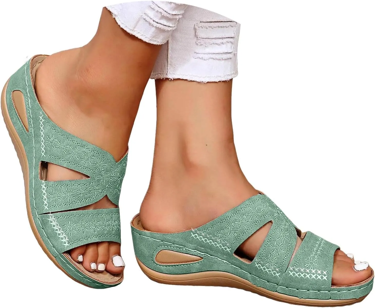 Orthopedic Wedge Summer Shoes for Women Dressy 2025 Flat Open Toe Platform Sandals Casual Flip Flops for Women 2025 with Arch Support Slippers for Office Espadrilles