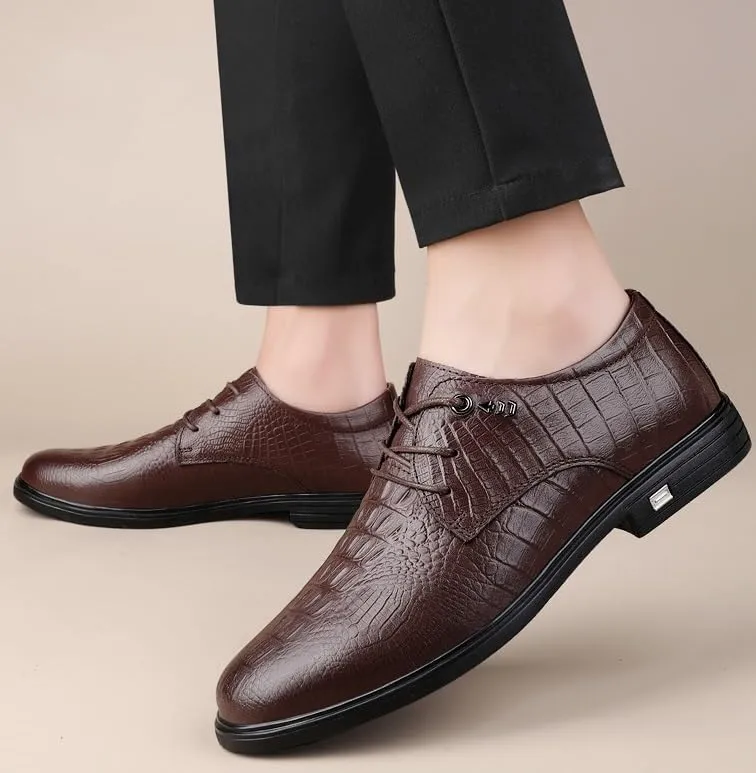 Oxford Shoes for Men Modern Low Top Pointed Toe Tuxedo Derby Shoes Men's Non-Slip Waterproof Business Formal Dress Shoes(Brown,10.5)