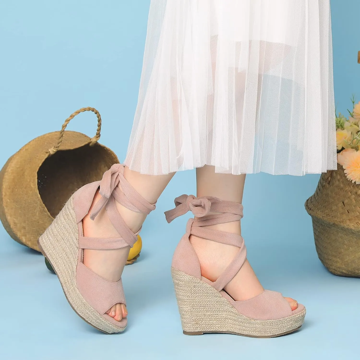 Perphy Lace Up Espadrilles Wedge Heels Sandals for Women