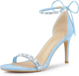 Perphy Rhinestone Ankle Tie Stiletto Heels Sandals for Women