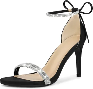 Perphy Rhinestone Ankle Tie Stiletto Heels Sandals for Women