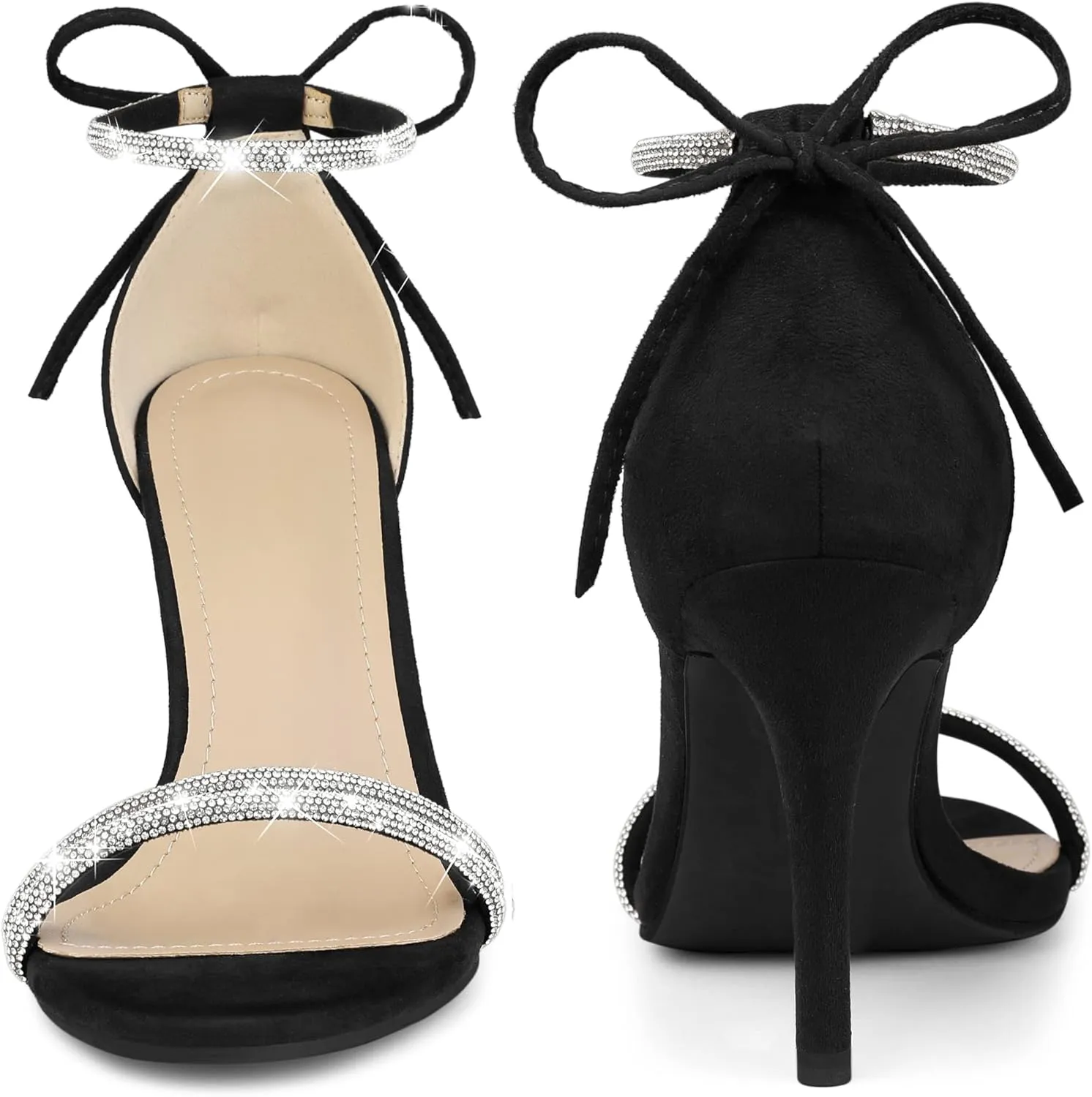 Perphy Rhinestone Ankle Tie Stiletto Heels Sandals for Women